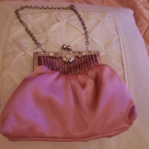 Mauve satin evening bag